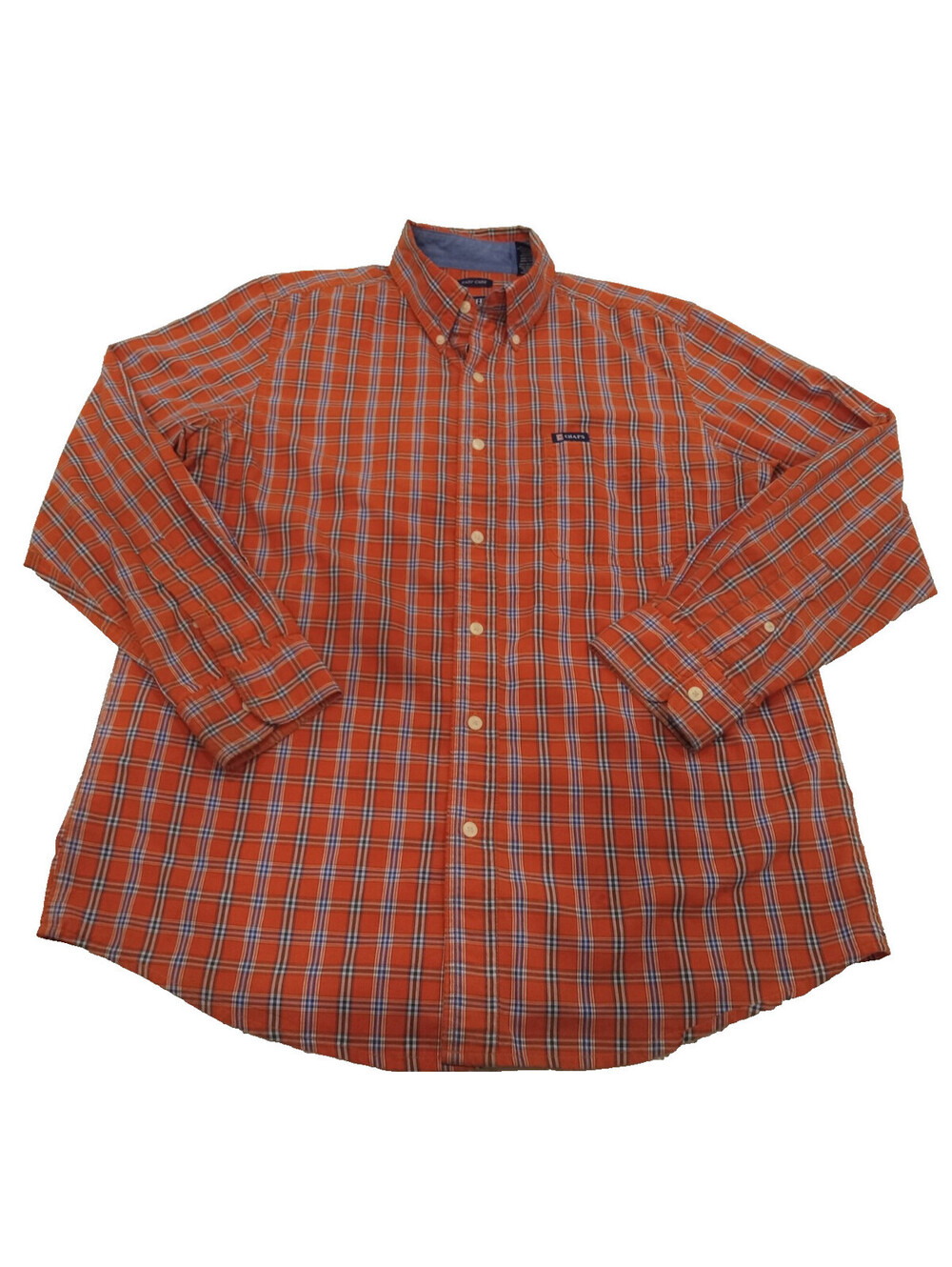 Chaps Shirt Mens Medium Orange Plaid Long Sleeve Grid Button Up Pocket M